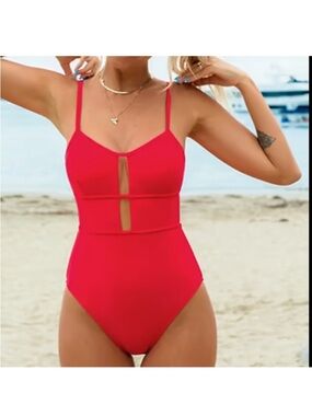 Red One-Piece Cutout Swimsuit